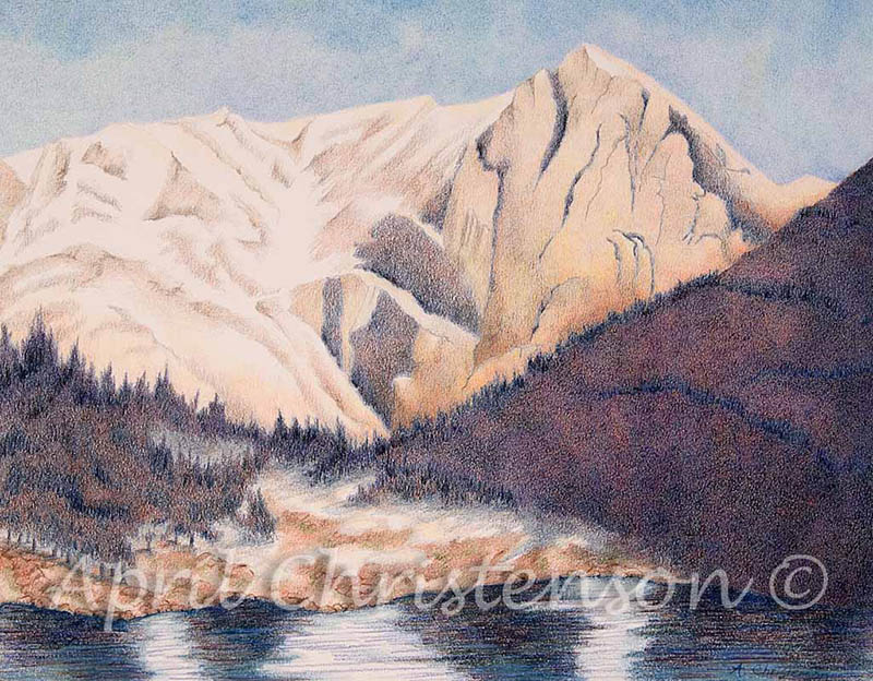 Colored pencil drawing of Mount Alice by April Christenson
